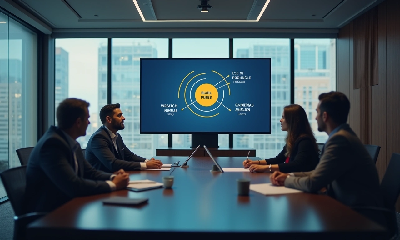 Capital stack diagram in institutional bank meeting room